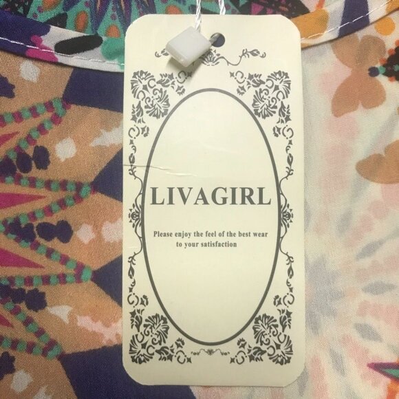 LIVA GIRL Abstract Multicolor Print Cuffed Sleeve Top - Size Large - Picture 5 of 9